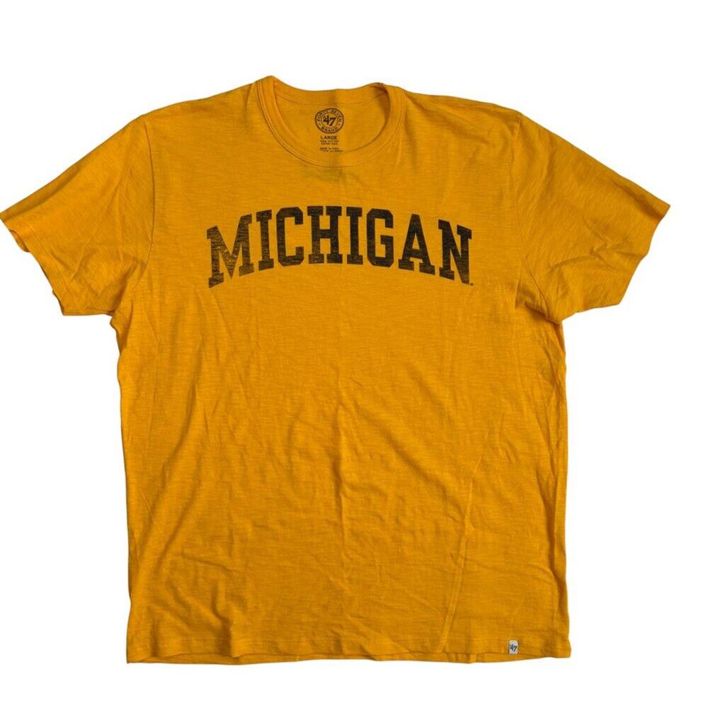 '47 Brand Michigan Wolverines Wordmark Short Sleeve T Shirt (Maize / Yellow) - L